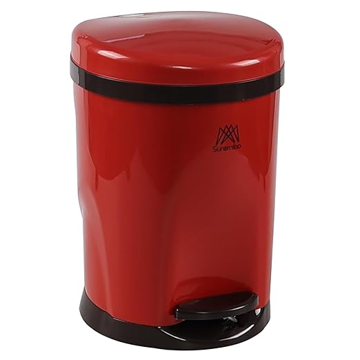 1.8 Gallon Plastic Round Step Trash Wastebasket with Lid, Small Bathroom Step Pedal Trash Can with Inner Bucket, Red