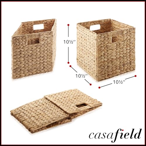 Casafield 10.5" x 10.5" Water Hyacinth Storage Baskets, Natural - Set of 2 Collapsible Cube Organizers, Woven Bins for Bathroom, Bedroom, Laundry, Pantry, Shelves - size: 2-Pack