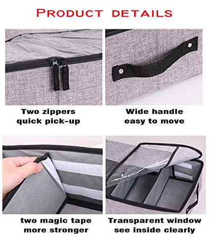 AARAINBOW 2 Packs Foldable Under Bed Clothes Organizer with Lids, Underbed Storage Container with Adjustable Dividers, UnderBed Storage Bins with Handles and Clear Window (Gray+Light Gray) - color: Gray+Light Gray