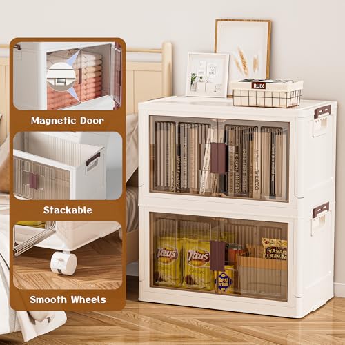 32GAL/128QT 4 tier large stackable storage bins with lid and wheels, collapsible storage bins plastic with doors，suit for clothes, closet, home and office - size: 32QT, style: 4 Pack