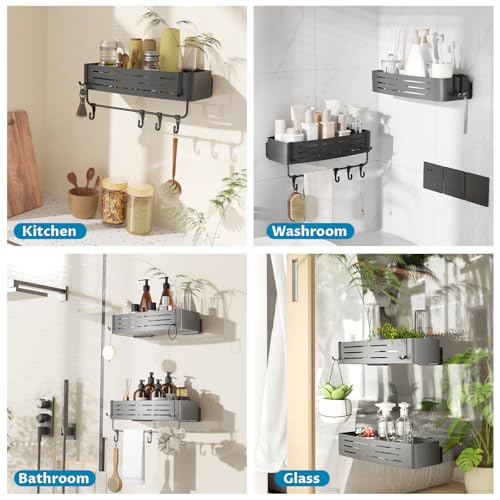 Onemake Shower Caddies Suction Cup, 2-Pack Removable Bathroom Shelf, Shower Organizer with Portable Hooks, Shower Caddy Corner Waterproof Holder with Towel Bar, Gray - style: 2 Tier-Gray Square Caddies