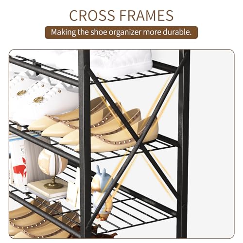 6 Tiers Metal Shoe Rack，Large Capacity Shoe Rack Holds 24 Pairs of Shoes, Durable and Stable, Adjustable Metal Shelf Stackable Shoe Shelf for Entryway, Hallway, Living Room, Closet - color: Rustic Brown, size: 27.8" x 10.8" x 39.2"