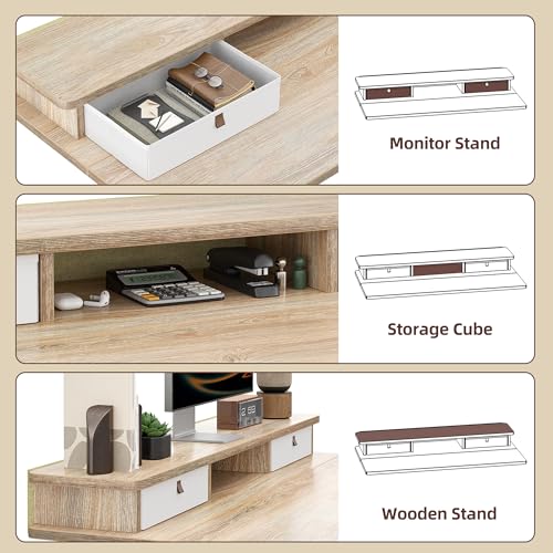 TIQLAB Standing Desk with Two Drawers, Stand Up Standing Desk Adjustable Height, Electric Sit Stand Table with Storage Shelf and Splice Board, 55 * 28 inch, Maple - color: Maple, size: 55*28 inch without keyboard tray