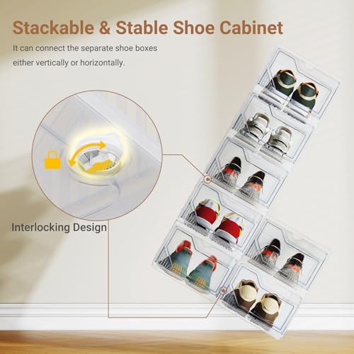 XX-Large Shoe Sneaker Storage Boxes for Size 14, Stackable & Thicken Clear Plastic Shoe Organizers 1Pack for Entryway Closet Under Bed, Shoe Storage Cabinets Container Display Case w/ Magnetic Door - size: 1 pack