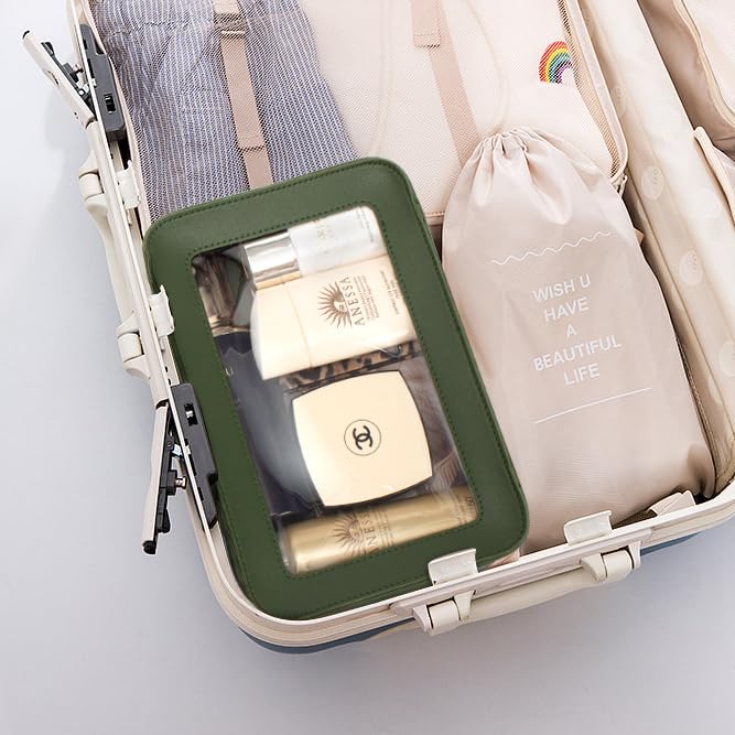 LETGO Clear Makeup Bags, TSA Approved Toiletry Bag with Zipper, Clear Makeup Organizer Fit Carry-on Travel Essentials,Clear Cosmetic Bags for Women Men (C-Green) - color: C-Green