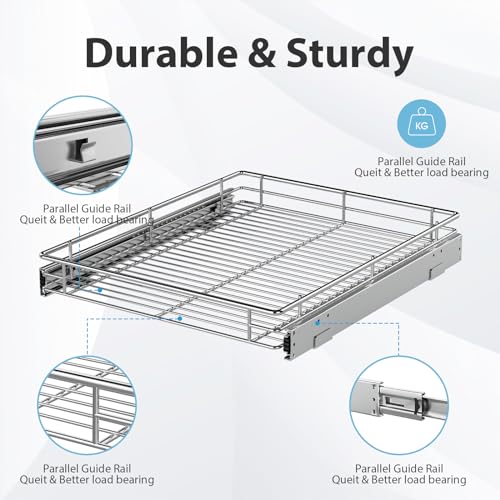 ZOINLIY Pull Out Cabinet Organizer, Versatile Slide Out Kitchen Organizers and Storage,Heavy Duty Drawer Cupboard Storage Basket, Smooth Sliding, Chrome Finish,20.8" W x 21" D - size: 20.8”W x 21”D (Outside Dimensions)