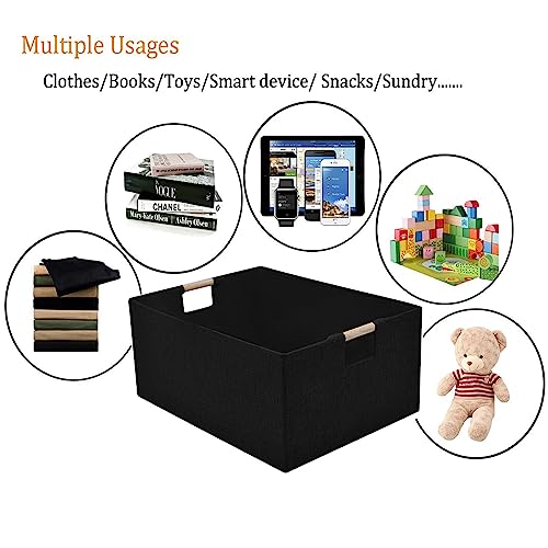 xianshengle Storage Bins & Fabric Storage Basket for Shelves - Decorative Baskets Storage Box Cubes Containers W/Handles for Closet Shelf Nursery Toy, Home, Office, Books,Bathroom (Black 2 Pack)