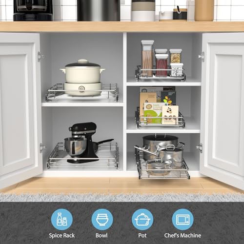 ZOINLIY Pull Out Cabinet Organizer, Versatile Slide Out Kitchen Organizers and Storage,Heavy Duty Drawer Cupboard Storage Basket, Smooth Sliding, Chrome Finish,20.8" W x 21" D - size: 20.8”W x 21”D (Outside Dimensions)
