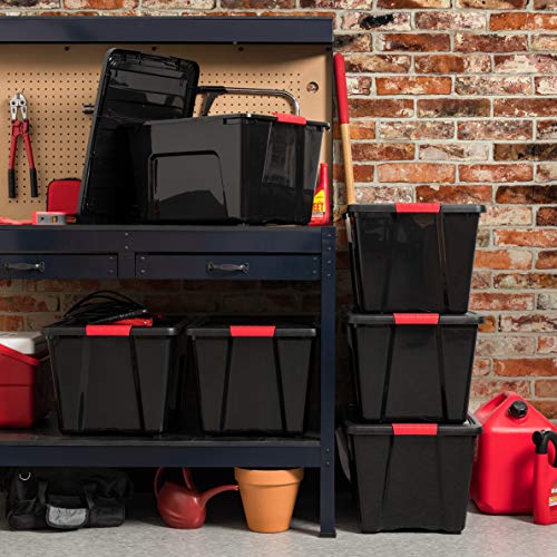 IRIS USA 51 L (54 QT) Plastic Storage Box with Lid and Latches - 4 Pack - BPA-Free, Garage Organizing Solution, Durable Nestable Stackable Containers, Secure Pull Handle - Black - size: 54 Qt, style: 4 Pack