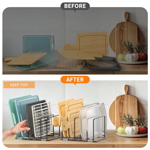 2-Pack Medium Black Cutting Board Racks, Kitchen Cabinet Organizer, 5 Tiered Shelves for Baking Trays, Cutting Boards, Cookie Sheets, Muffin Pans - style: 2PC(Medium)