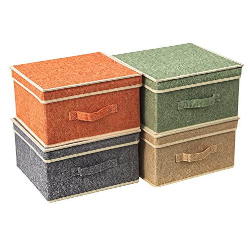 Storage Bins with Lid, Foldable Clothing Storage Box case with Handle for Closet, Bedroom, Home, 4 Color Set A, 13L x 12.5W x 7H inch - color: 4 Color Set A, size: 13L x 12.5W x 7H inch