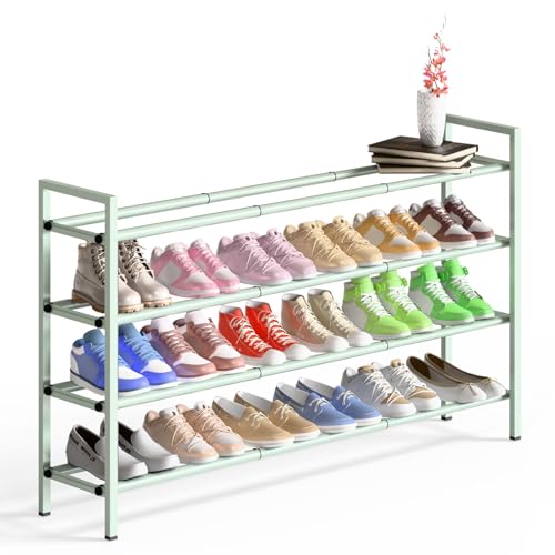 Bumusty 4-Tier Long Expandable Shoe Rack for Closet, 18"-44" Adjustable Shoe Rack for Entryway, 20-24 Pairs Large Shoe Organizer Shelf Storage, Sturdy Metal, Green - color: Green, size: 4-Tier