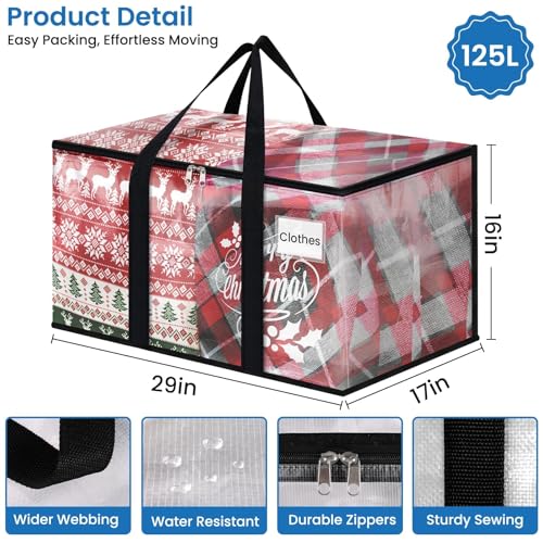 RoomHacks Clear Heavy Duty Extra Large Moving Bags, Reinforced Handle and Double Zipper Storage Bags for Packing Essentials (6 Packs) - size: 125L- 6Packs