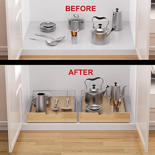 Sikarou Pull Out Cabinet Organizer,Heavy-Duty Slide Out Shelf, Wood And Wire Basket, Pull Out Drawer for for Kitchen Under Sink Space, Pantry, Bathroom (23 * 21 WM) - size: 1-TIE 23*21 WM