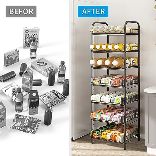 GILLAS 7 Tier Without Wooden Top Water Bottle Storage Rack, Free Standing Vertical Metal,Water Bottle Organizer, Large Capacity Bottled Rack Water Holder Stand for Cabinet Kitchen Party Pantry,Black - size: 7 Tier Without Wooden Top