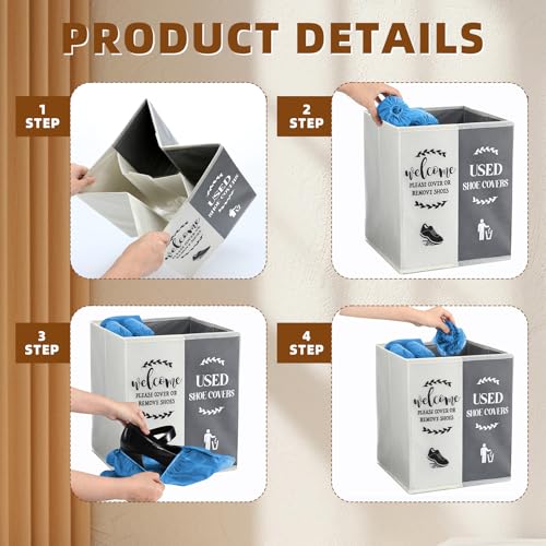 Shoe Cover Box Dispenser Foldable Storage Bin Holder with Used Shoe Covers and Welcome Please or Remove Sign for Open House Supplies(Beige, Gray) - color: Beige, Gray