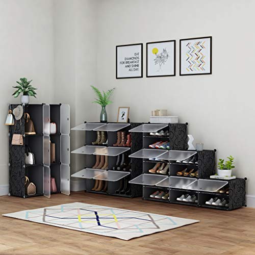 HOMIDEC Shoe Rack, 4 Tier Shoe Storage Cabinet 16 Pair Plastic Shoe Shelves Organizer for Closet Hallway Bedroom Entryway Black - color: Black, style: 2 by 4