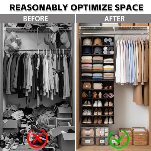 coastal rose Hanging Shoe Closet Organizer, 30 Sections Hanging Closet Organizers and Storage Shelves, Space Saving Shoe Rack Holder Hanger, Coffee - color: Coffee