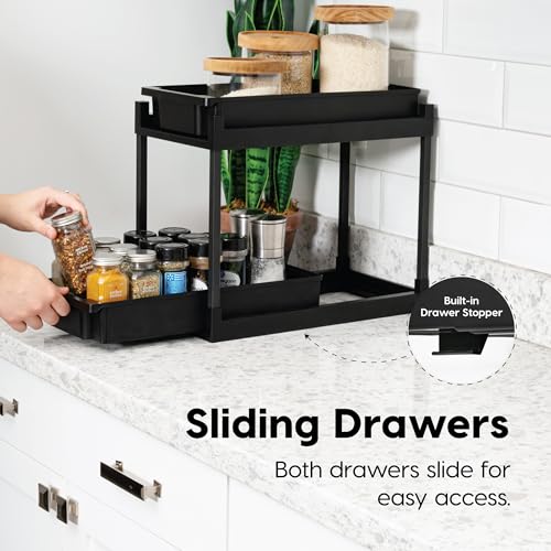 IRIS USA Under Sink Organizer, Bathroom Organizers and Storage, Pull Out Under Cabinet Kitchen Shelf Pantry Under Counter, Cleaning Supplies, Vertical Spice Rack Slide Out Drawers, Easy Assembly - size: 1 Pack
