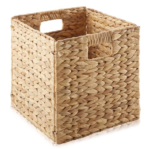Casafield 10.5" x 10.5" Water Hyacinth Storage Baskets, Natural - Set of 2 Collapsible Cube Organizers, Woven Bins for Bathroom, Bedroom, Laundry, Pantry, Shelves - size: 2-Pack