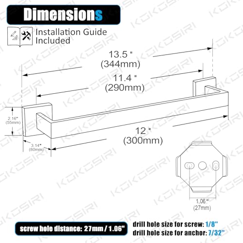 KOKOSIRI 12-Inch Single Towel Bar, Bathroom Kitchen Towel Holder, Wall Mounted SUS304 Stainless Steel Towel Rack, Brushed Nickel, B4003BR-L12 - color: Brushed Steel, size: 12-Inch