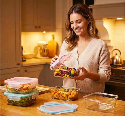 20 Pc Glass Food Storage Containers with Snap Lock Lids, Airtight & Leakproof, Bonus 2 Oven Silicone Gloves, Safe for Dishwasher, Oven, Microwave,Freezer, BPA Free