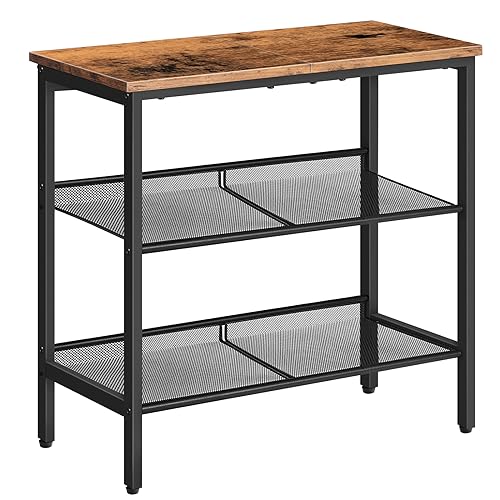 HOOBRO End Table, 3-Tier Narrow Side Table, Nightstand with 2 Flat or Slant Adjustable Shelves for Small Spaces, Hallway, Living Room, Bedroom, Sturdy, Easy Assembly, Rustic Brown and Black BF23BZ01G1 - color: Rustic Brown + Black