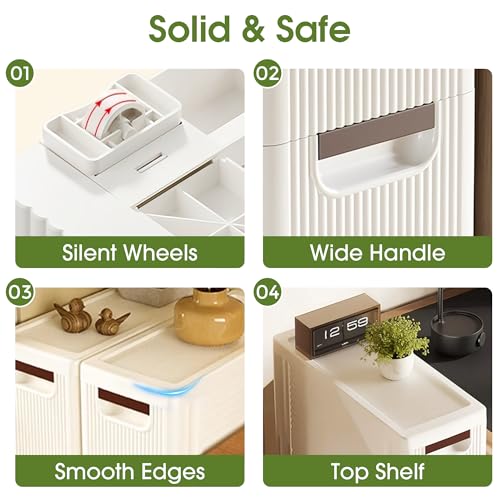 4 Drawers Narrow Storage Cabinet, Slim Bathroom Storage Cabinet, Plastic Rolling Cart Organizer for Small Spaces, Laundry, Office, Home,White - size: 4 Drawer