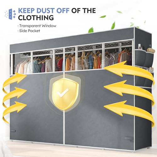 Raybee 90.6" W Extra-Large Clothes Rack with Cover, Freestanding Clothing Racks for Hanging Clothes, Heavy Duty Closet Organizer System, Portable Wardrobe Closet, Adjustable Garment Rack, White - color: White, style: WITH COVER