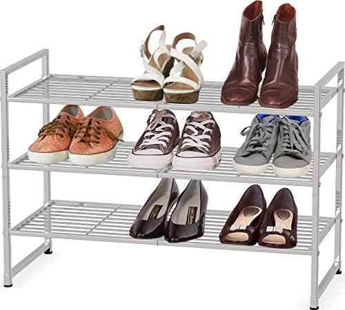 Simple Houseware 3-Tier Stackable Shoes Rack Storage Shelf, Silver - color: Silver, style: Wired Grid Panel