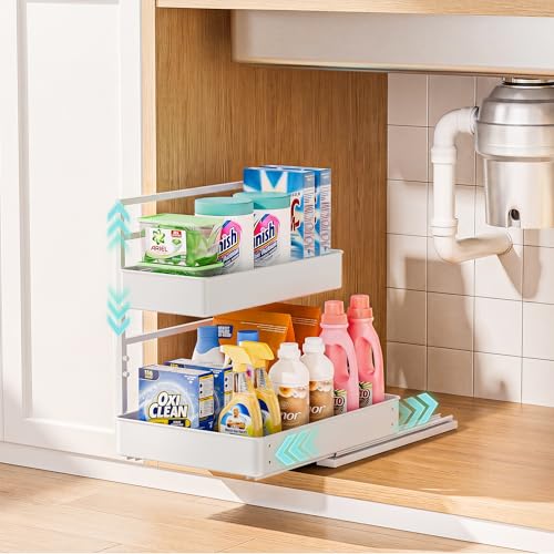 EVERIE Metal Pull Out Slide Shelf Organizer for Framed or Frameless Under Sink CabinetsOrganization in Kitchen, Bathroom, Counter, Cabinets (White, 1 Set) - color: White, size: 1 Set