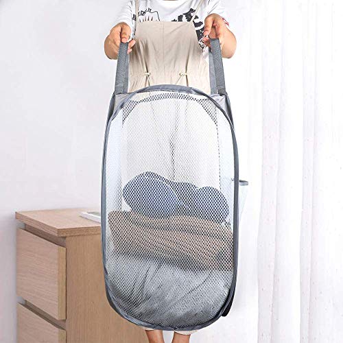 Larpur Pack of 3 Pop up Laundry Hampers, Collapsible Laundry Baskets, Portable Mesh Clothes Hampers for Home Room, College Dorm, Apartment, Foldable Hamper with Carry Handles, Gray - color: 3*Grey