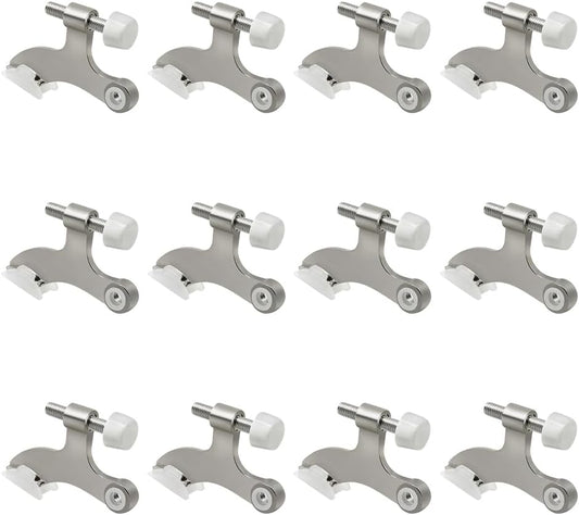 12 Pack Hinge Pin Brushed Nickel Door Stopper, Adjustable Heavy Duty Hinge Pin Door Stop with Rubber Bumper Tips