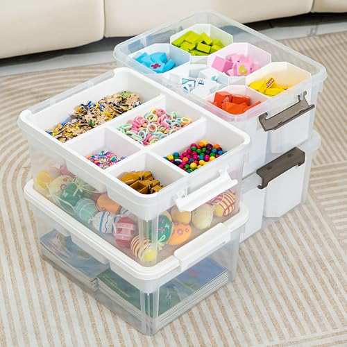 Citylife 17 QT Plastic Storage Box with Removable and 6 Detachable Inserts, Clear White - size: 2 Pack-17 QT-W