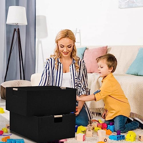 xianshengle Storage Bins & Fabric Storage Basket for Shelves - Decorative Baskets Storage Box Cubes Containers W/Handles for Closet Shelf Nursery Toy, Home, Office, Books,Bathroom (Black 2 Pack)