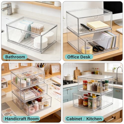 Prsildan Acrylic Makeup Organizer, 3 Pack Stackable Clear Storage Drawers for Baby Bottles Desk Organizers with 3 Drawers for Countertop Vanity Nursery Modular System for Cosmetics Jewelry - style: Style1-3Drawers