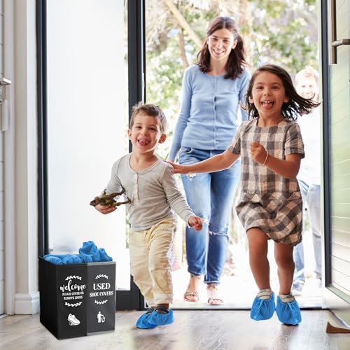 Shoe Cover Box Dispenser Foldable Storage Bin Holder with Used Shoe Covers and Welcome Please or Remove Sign for Open House Supplies (Black, Gray) - color: Black, Gray