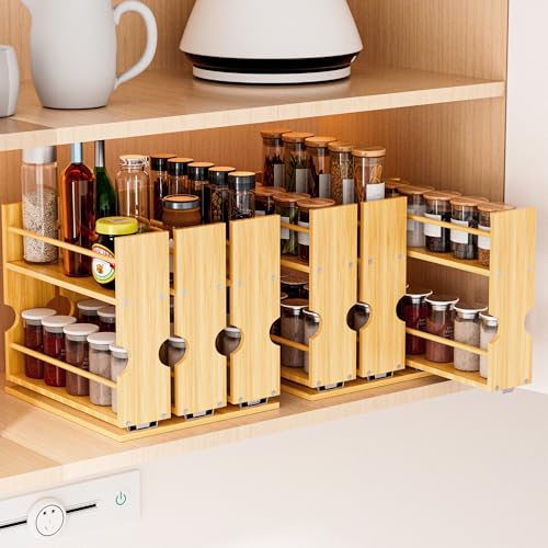 Jolitac Bamboo Pull Out Spice Rack for Cabinet, Slide Out Drawers, Space-Saving Seasoning Kitchen Pantry Sliding Vertical Organization, Easy to Install, 9.1" Wide, 3 Drawers(1.85" Wide), 2-Tier - size: 9.1" Wide, 3 Drawers(1.85" Wide), 2-Tier