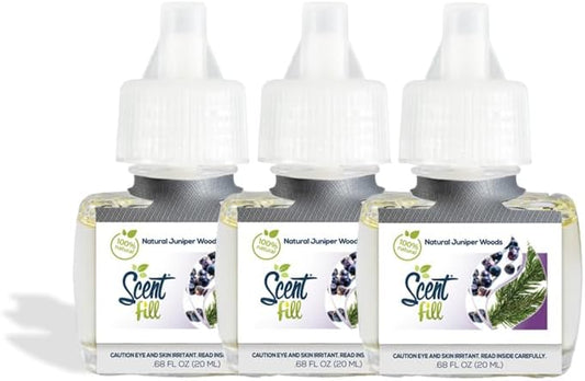 Scent Fill 100% Natural Juniper Woods Plug in Air Freshener, Scented Oil Refills, 3 Refills