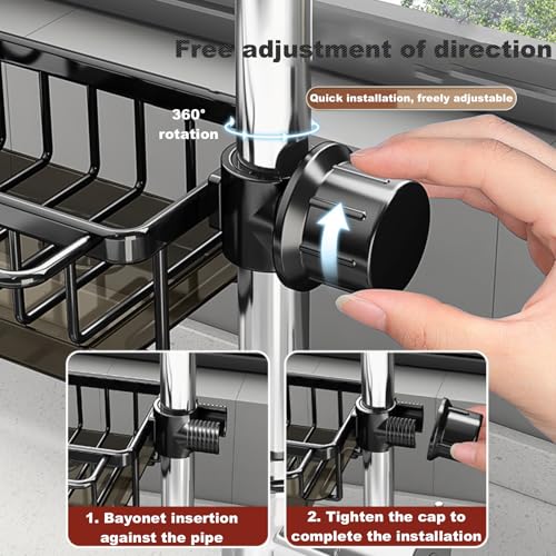Sink Organizer Rack for Kitchen and Bathroom, 2025 New Stainless Steel Detachable Hanging Faucet Drain Rack with Drip Tray Faucet Sponge Holder for Bathroom, Scrubbers, Soap (Black, Left) - size: Left