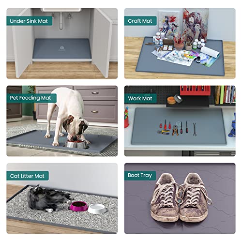 Under Sink Mat, 28" x 19" Silicone Kitchen Cabinet Tray, Waterproof & Flexible Under Sink Liner for Kitchen Bathroom and Laundry Room - size: 19"W x 28"L