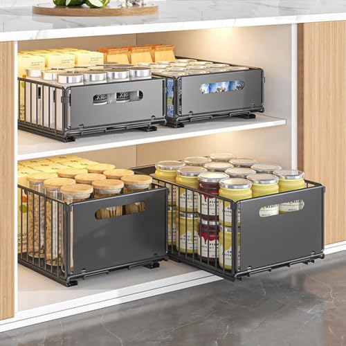 Pull Out Cabinet Organizer, Slide Out Cabinet Organizer Heavy-Duty Carbon Steel Expandable Drawer Adjustable Sliding Shelf Under Sink Rack Shelf for Kitchen Pantry Bathroom Closet - color: black large 1pc