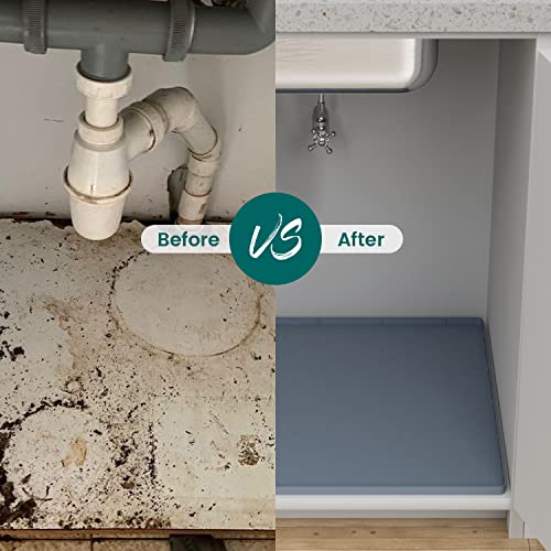 Under Sink Mat, 34" x 22" Silicone Kitchen Cabinet Tray, Waterproof & Flexible Under Sink Liner for Kitchen Bathroom and Laundry Room - size: 22"W x 34"L