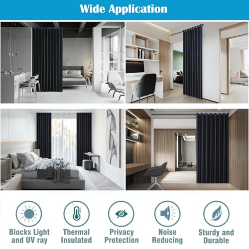 2-in-1 Blackout Curtain & Room Divider - Extra Wide & Heavy-Duty Partition Curtain for Bedroom/Office/Loft - Cheaper Than Building Walls! Black, 12.5ft W x 8ft L, 1 Panel - color: Black, size: 150"W x 96"L (Pack of 1)