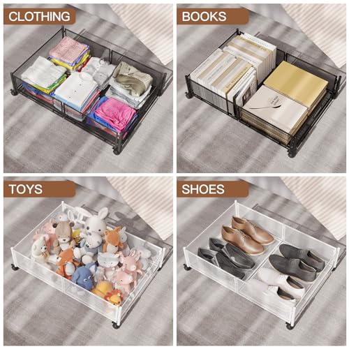 Gawerk Under Bed Storage with Wheels, Foldable Metal Mesh Underbed Storage Container Bins, Tool-free Assembly Clothes Drawer Organizer, 2Pack - color: White