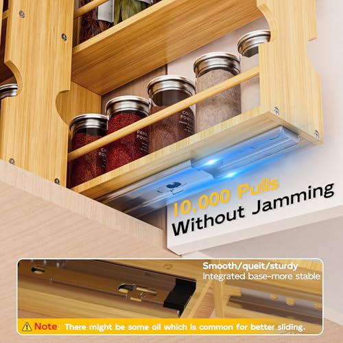 Jolitac Bamboo Pull Out Spice Rack for Cabinet, Slide Out Drawers, Space-Saving Seasoning Kitchen Pantry Sliding Vertical Organization, Easy to Install, 9.1" Wide, 3 Drawers(1.85" Wide), 2-Tier - size: 9.1" Wide, 3 Drawers(1.85" Wide), 2-Tier