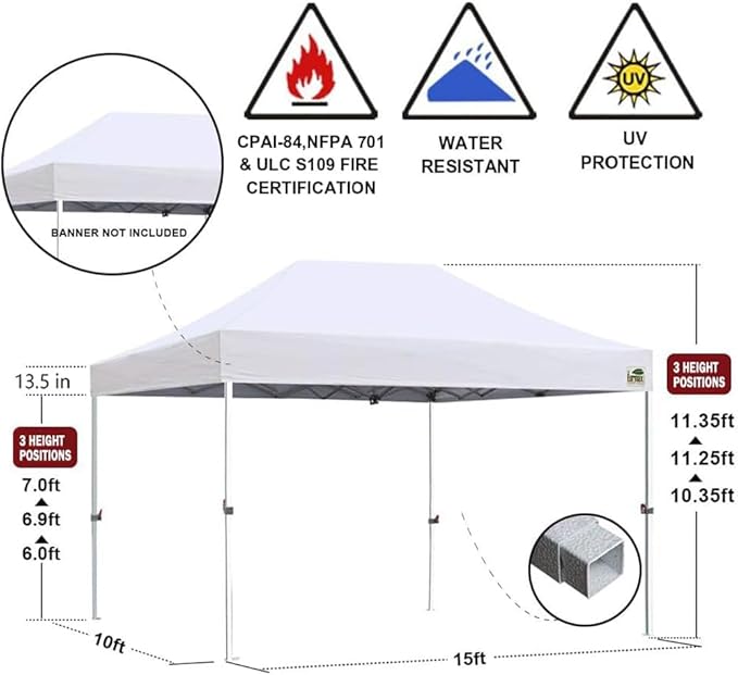 Eurmax USA Standard 10'x15' Patio Pop Up Canopy Tent Commercial Instant Canopies with Heavy Duty Roller Bag,Bonus 4 Sand Weights Bags (Red)