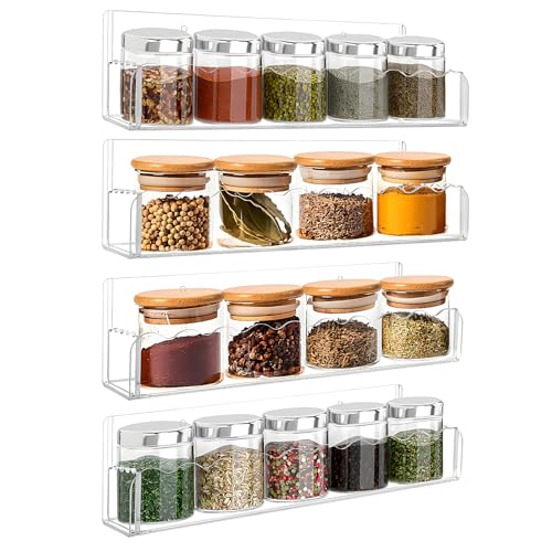 10 inch Spice Rack Wall Mounted,4 Pack Spice Organizer Shelf for Stove Cabinet Pantry Door, Adhesive or Screw Hanging Wall Spice Shelf Storage Holder in Kitchen and RV - Clear Color - color: Clear, size: 10"