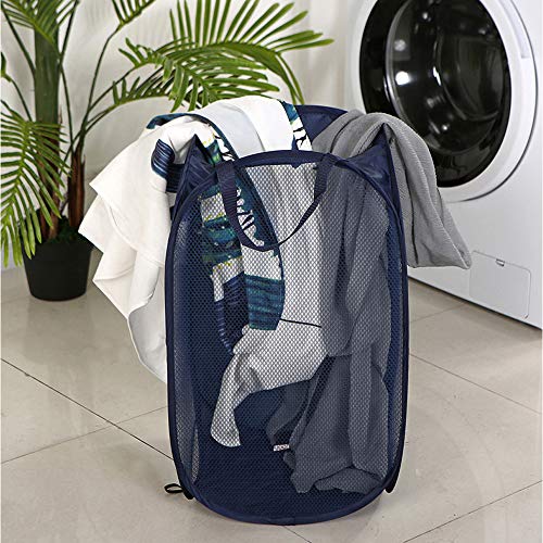 Larpur Popup Mesh Laundry Basket, Collapsible and Portable Clothes Washing Laundry Hamper with Reinforced Carry Handle (Blue*2) - color: 2*Blue