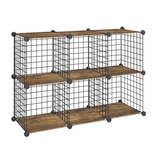 HOOBRO Side Table with Charging Station and Wire Cube Storage Organizer, Set of 2 End Table, 6-Cube Shelves, Modular Shelves with Metal Grid, DIY Closet Cabinet, BF91UBZP201-BF06CW01